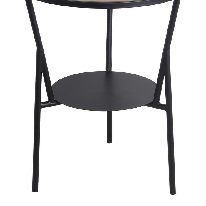 Industrial Round Accent Table with Metal Tubular Base, Brown and Black