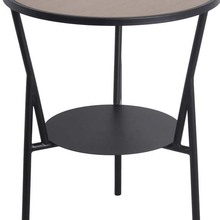 Industrial Round Accent Table with Metal Tubular Base, Brown and Black