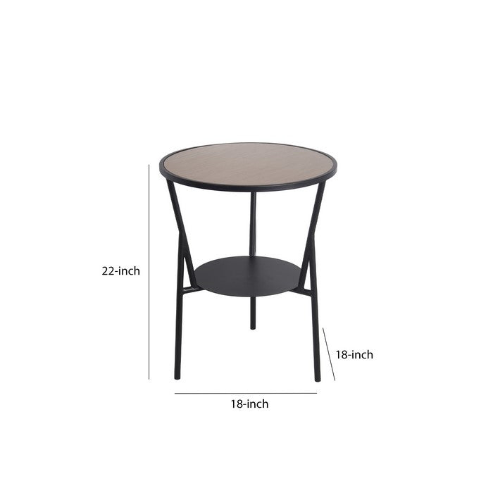 Industrial Round Accent Table with Metal Tubular Base, Brown and Black