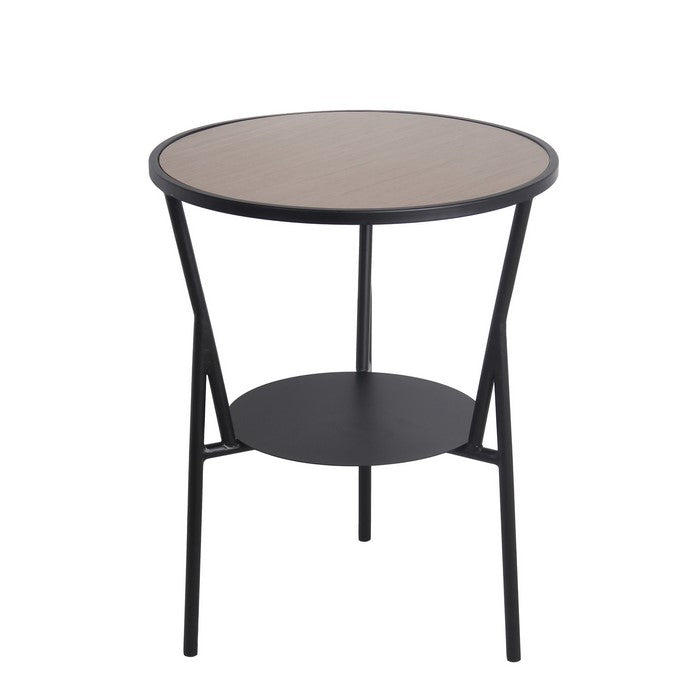 Industrial Round Accent Table with Metal Tubular Base, Brown and Black