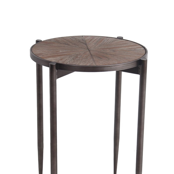 Industrial Round Accent Table with Tapered Tubular Legs, Brown and Black