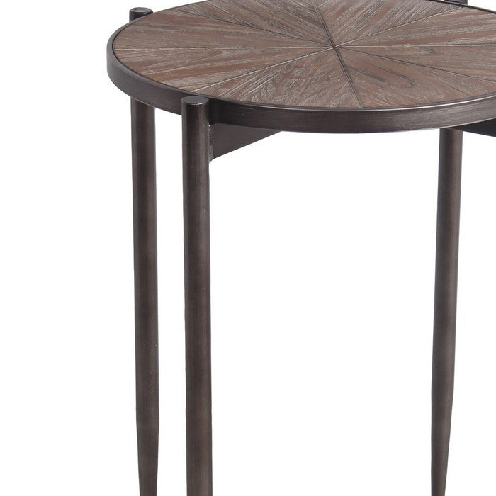 Industrial Round Accent Table with Tapered Tubular Legs, Brown and Black