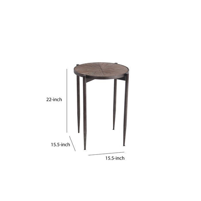 Industrial Round Accent Table with Tapered Tubular Legs, Brown and Black