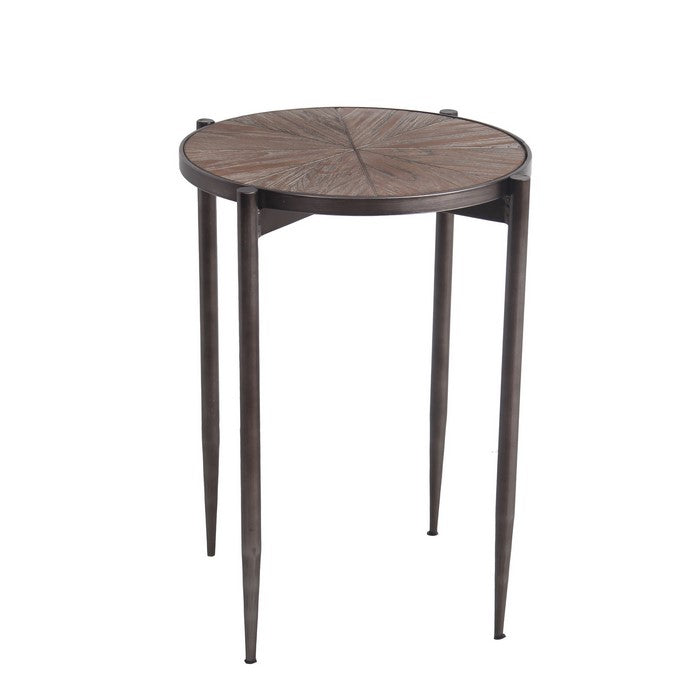 Industrial Round Accent Table with Tapered Tubular Legs, Brown and Black