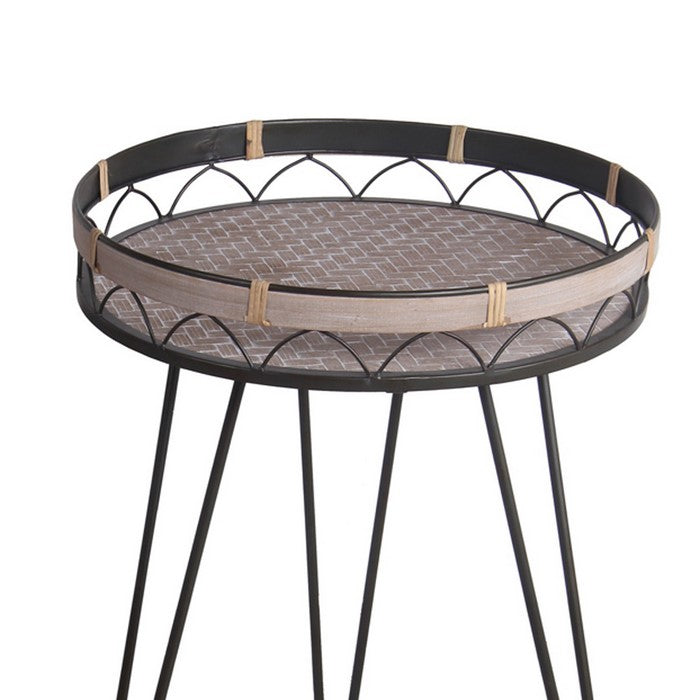Chevron Round Top Accent Table with Hairpin Legs, Set Of 2, Black and Brown