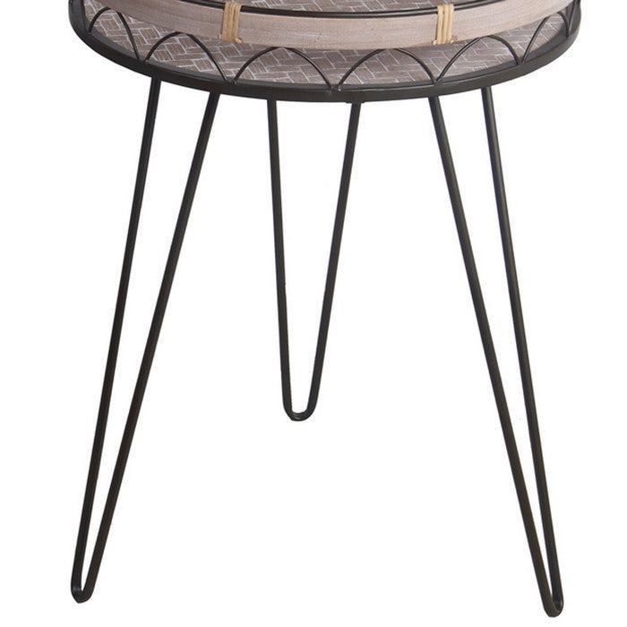 Chevron Round Top Accent Table with Hairpin Legs, Set Of 2, Black and Brown