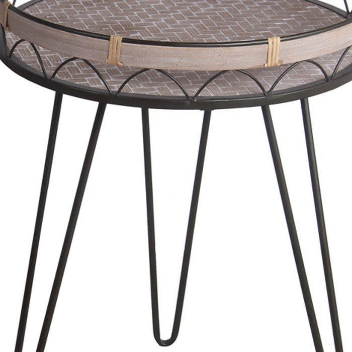 Chevron Round Top Accent Table with Hairpin Legs, Set Of 2, Black and Brown