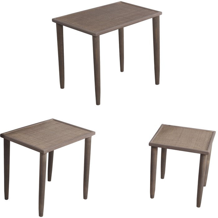 Wooden Accent Table with Lattice Design Top, Set of 3, Dark Brown