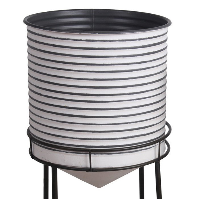 Round Cylindrical Metal Planter with Tubular Legs, Set of 2,White and Black