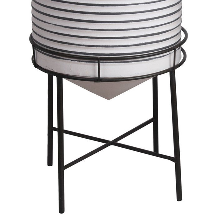 Round Cylindrical Metal Planter with Tubular Legs, Set of 2,White and Black