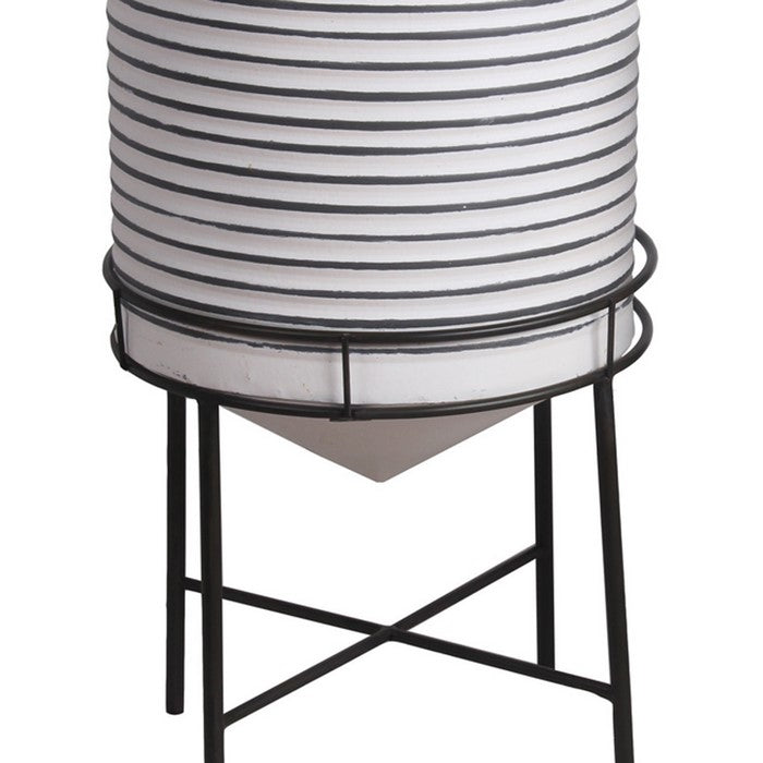 Round Cylindrical Metal Planter with Tubular Legs, Set of 2,White and Black