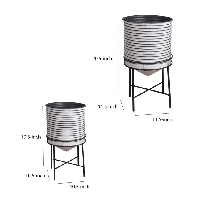 Round Cylindrical Metal Planter with Tubular Legs, Set of 2,White and Black