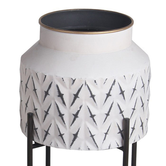 Two Tone Metal Planter with Tubular Legs, Set of 2, White and Black