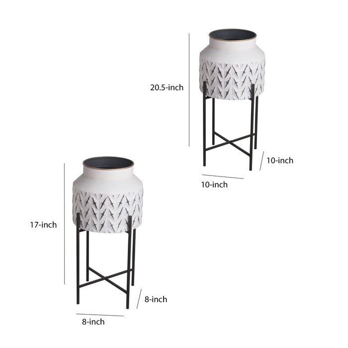 Two Tone Metal Planter with Tubular Legs, Set of 2, White and Black