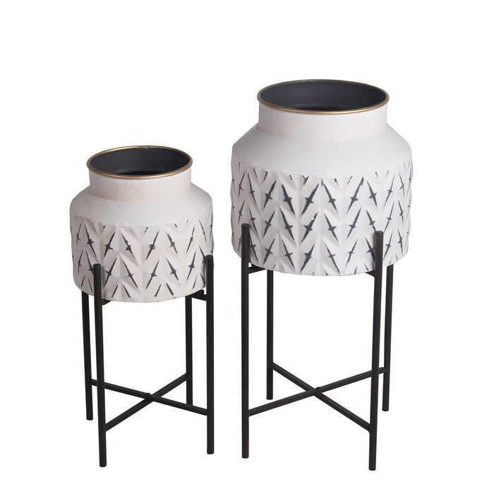 Two Tone Metal Planter with Tubular Legs, Set of 2, White and Black