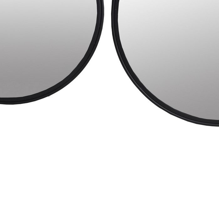 Metal Frame Round Mirror, Set of 2, Black and Silver