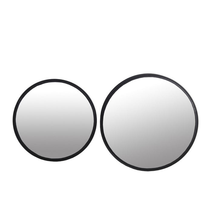 Metal Frame Round Mirror, Set of 2, Black and Silver