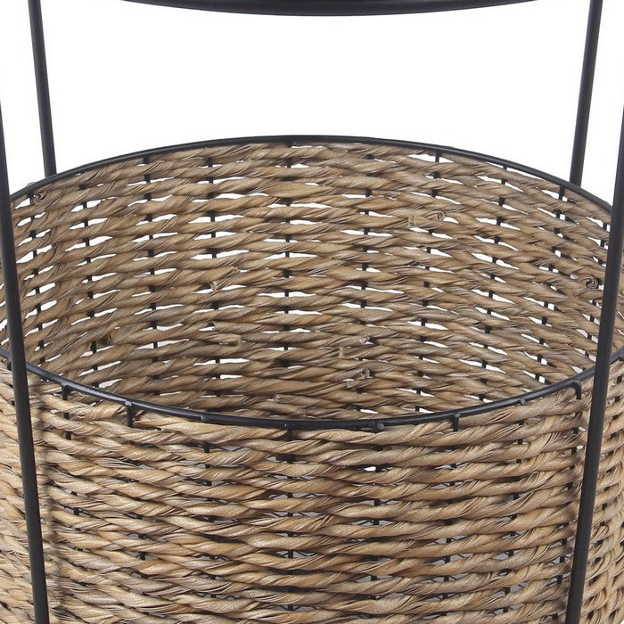 Metal Accent Table with Storage Compartment, Small, Black and Brown