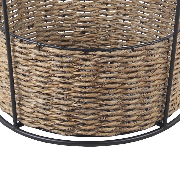 Metal Accent Table with Storage Compartment, Small, Black and Brown