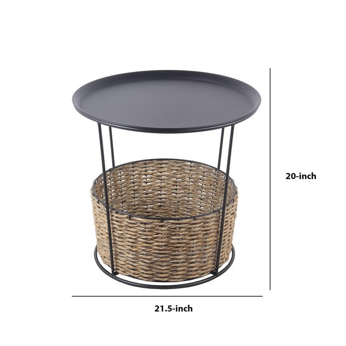 Metal Accent Table with Storage Compartment, Small, Black and Brown