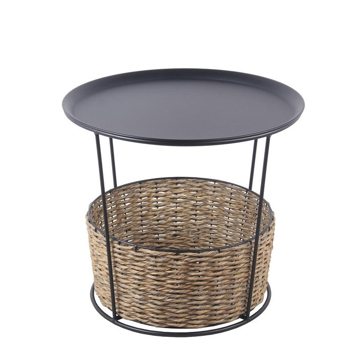 Metal Accent Table with Storage Compartment, Small, Black and Brown