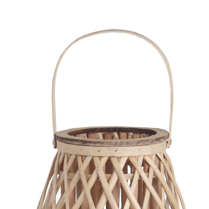 Bellied Bamboo Lantern with Lattice Design and Handle, Large, Brown