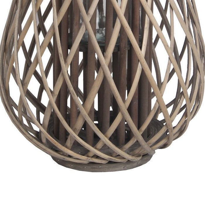 Bellied Bamboo Lantern with Lattice Design and Handle, Large, Gray