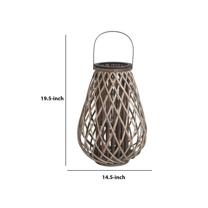 Bellied Bamboo Lantern with Lattice Design and Handle, Large, Gray