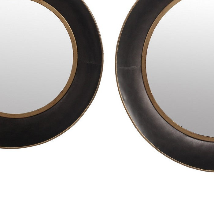 Metal Round Frame Wall Mirror with Gold Trim, Set of 2, Black and Silver