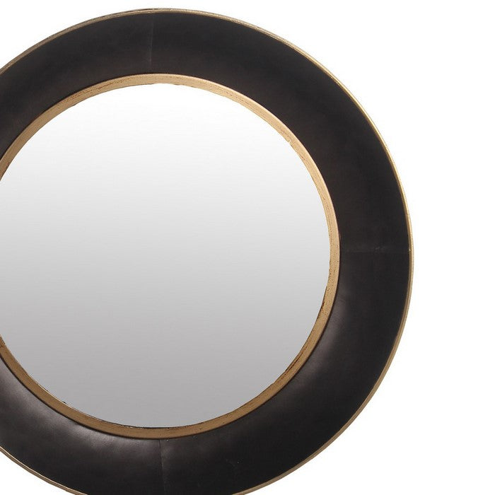 Metal Round Frame Wall Mirror with Gold Trim, Set of 2, Black and Silver