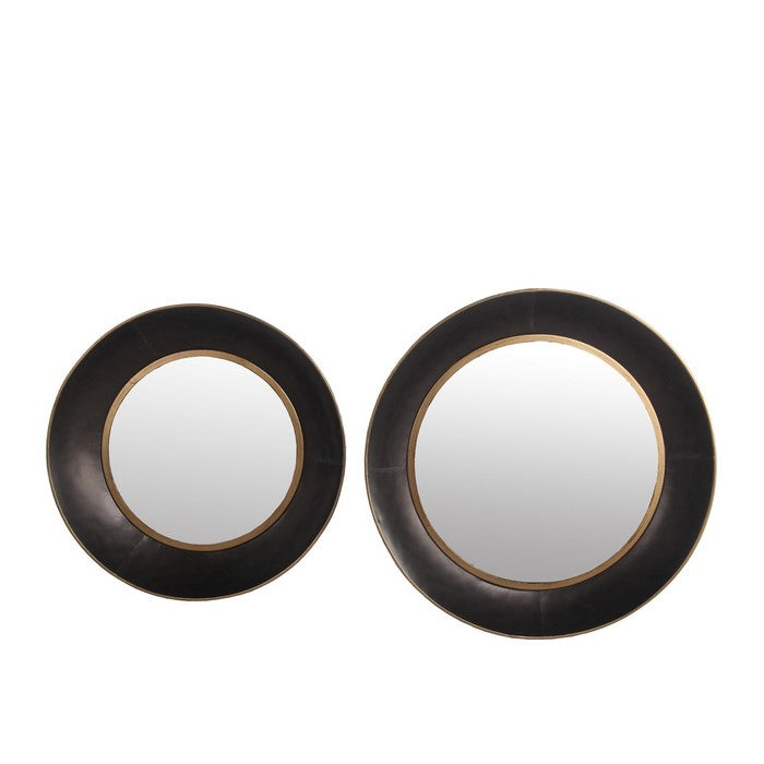 Metal Round Frame Wall Mirror with Gold Trim, Set of 2, Black and Silver