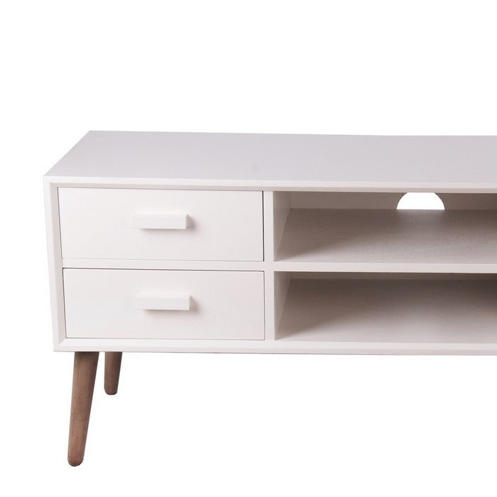Transitional Style Tv Unit with Round Splayed Legs, White and Brown