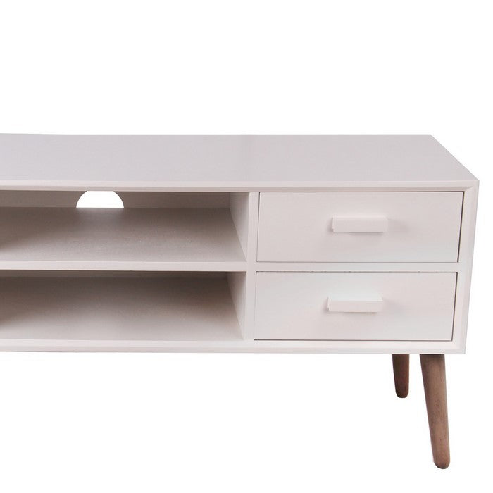 Transitional Style Tv Unit with Round Splayed Legs, White and Brown