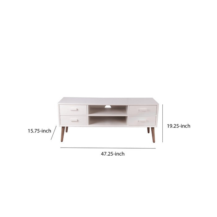 Transitional Style Tv Unit with Round Splayed Legs, White and Brown