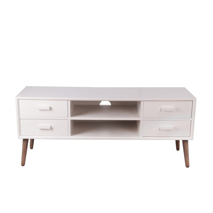 Transitional Style Tv Unit with Round Splayed Legs, White and Brown