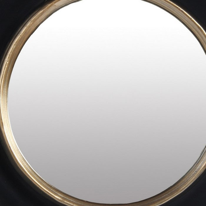 Dual Encased Metal Frame Round Wall Mirror, Large, Black and Gold