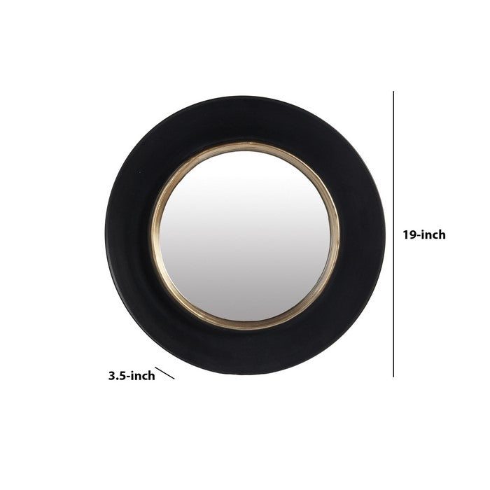 Dual Encased Metal Frame Round Wall Mirror, Large, Black and Gold