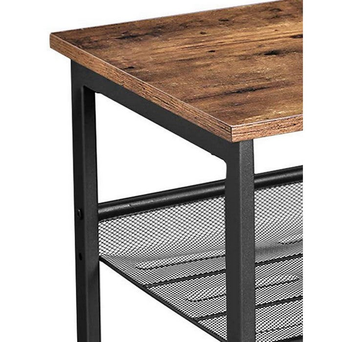 Wood and Metal Frame Nightstand with 2 Open Mesh Shelves, Brown and Black