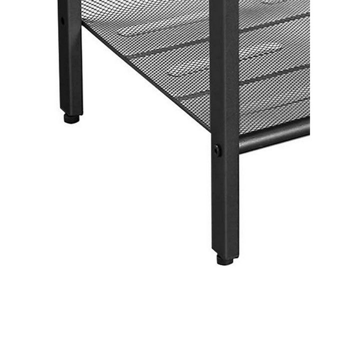 Wood and Metal Frame Nightstand with 2 Open Mesh Shelves, Brown and Black