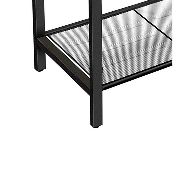 Mesh Shelf Wood Top Metal Frame Console Table, Brown and Black