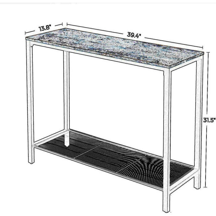Mesh Shelf Wood Top Metal Frame Console Table, Brown and Black