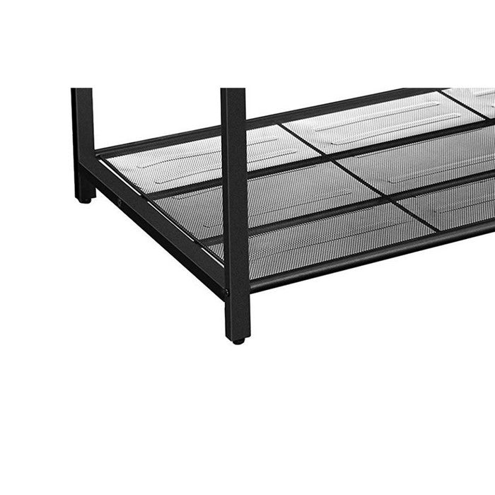 Wood Top Metal Frame Coffee Table with Open Shelf, Brown and Black