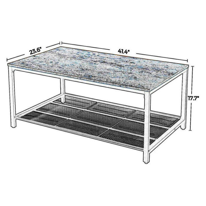 Wood Top Metal Frame Coffee Table with Open Shelf, Brown and Black