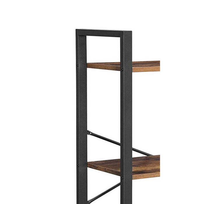 4 Tier Wood and Metal Bookcase with Criss Cross Back, Rustic Brown and Black