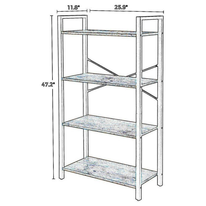 4 Tier Wood and Metal Bookcase with Criss Cross Back, Rustic Brown and Black