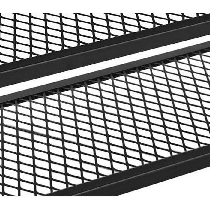 Wooden Top Shoe Bench with 2 Open Metal Mesh Shelves, Rustic Brown and Black