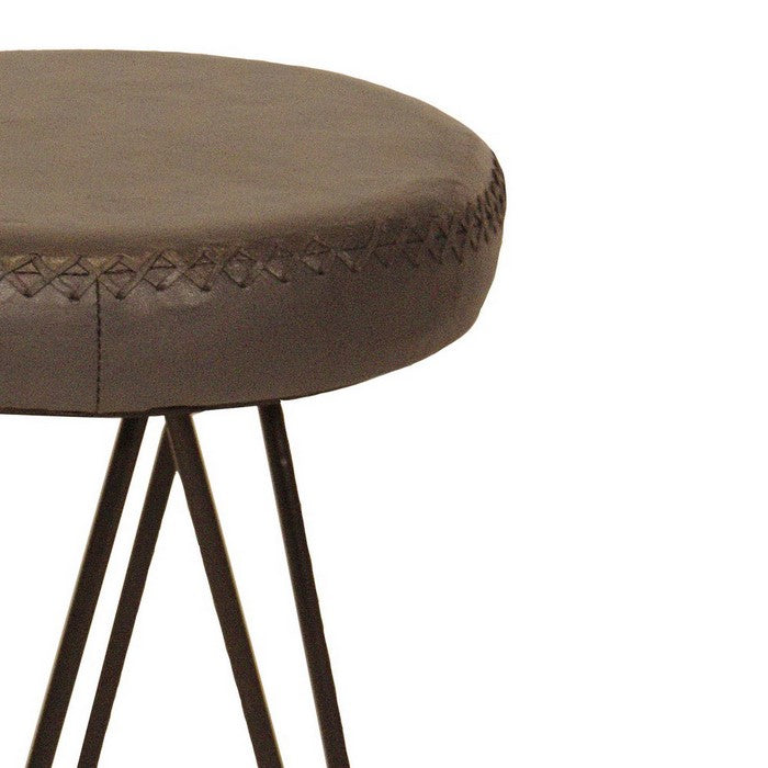 Leatherette Round Backless Stool with Hairpin Metal Legs, Dark Brown