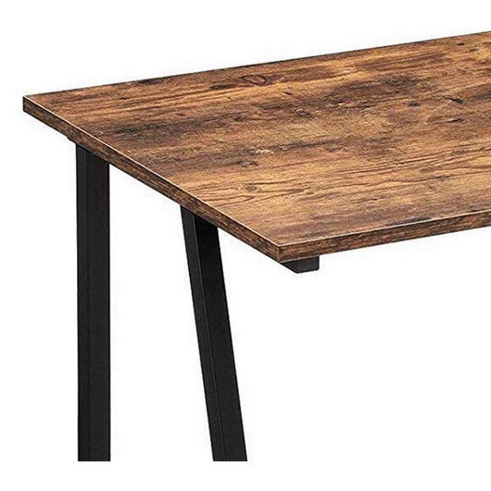 Wooden Top Writing Table with Metal Tubular Legs, Rustic Brown and Black