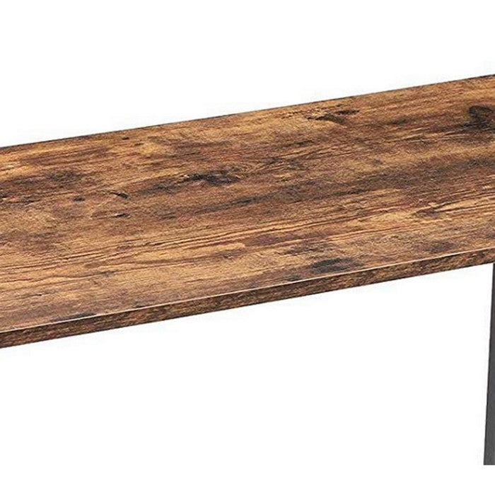 Wooden Top Writing Table with Metal Tubular Legs, Rustic Brown and Black