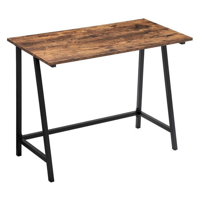 Wooden Top Writing Table with Metal Tubular Legs, Rustic Brown and Black